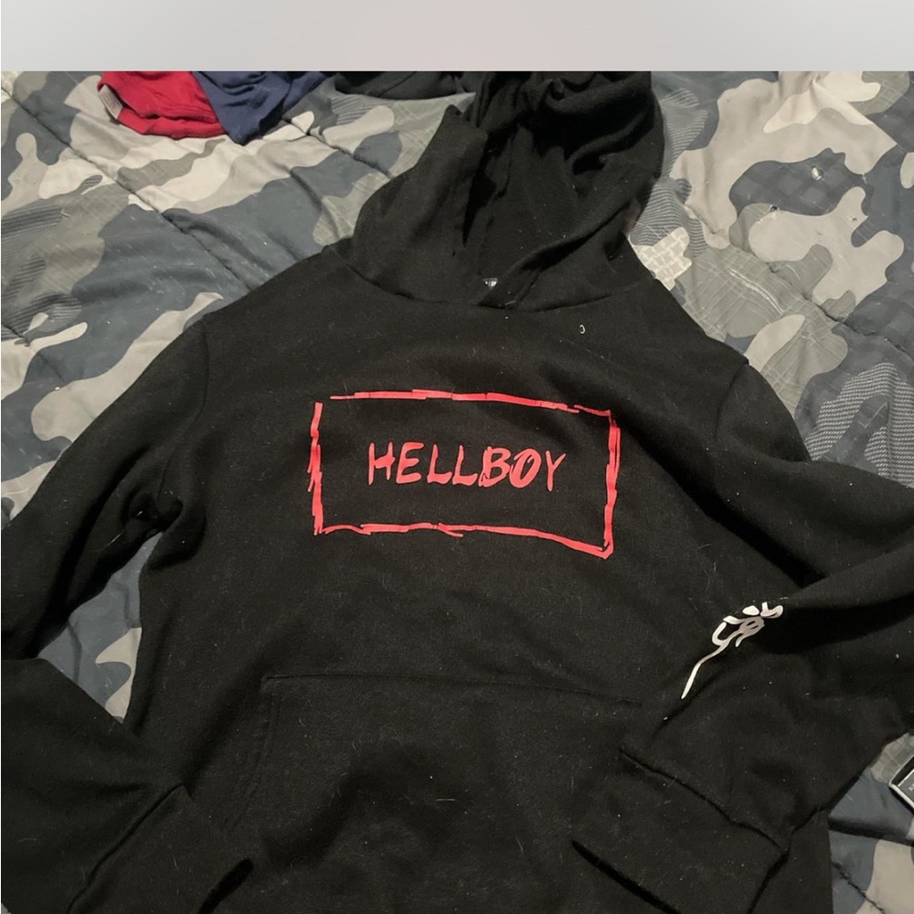 Black Hoodie with Red 'Hellboy' Graphic